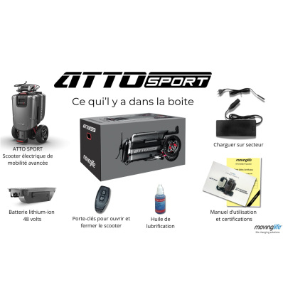 Scooter électrique 3 roues PMR pliable Atto Sport avec accessoires
