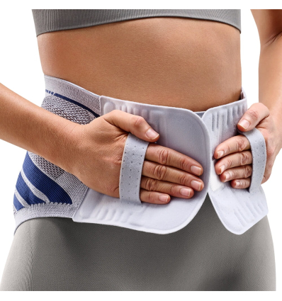 Ceinture lombaire femme LumboTrain Bauerfeind Titane bleu avec poignées