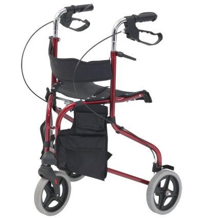 Déambulateur 3 roues avec siège Delta Evolution rouge