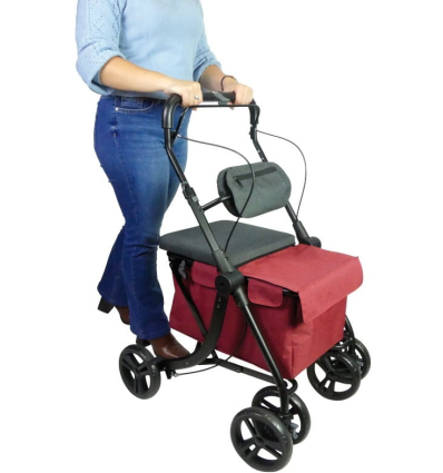 Chariot de courses 4 roues à pousser avec assise Rest N'Roll rouge et gris