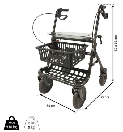 Dimensions du déambulateur 4 roues léger et pliable Primo