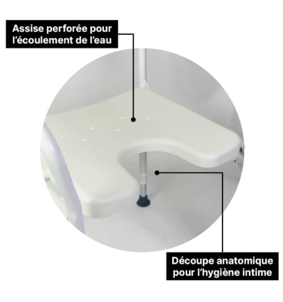 Chaise de douche pliante avec accoudoirs Tobago avec découpe anatomique