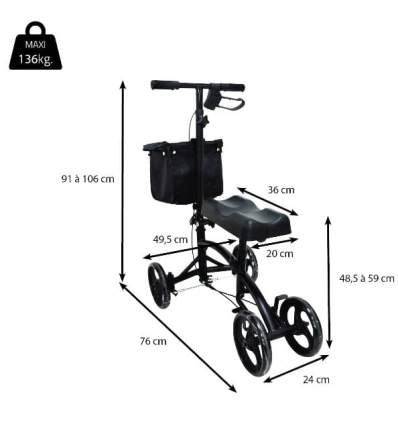 Dimensions du déambulateur repose genou orthopédique