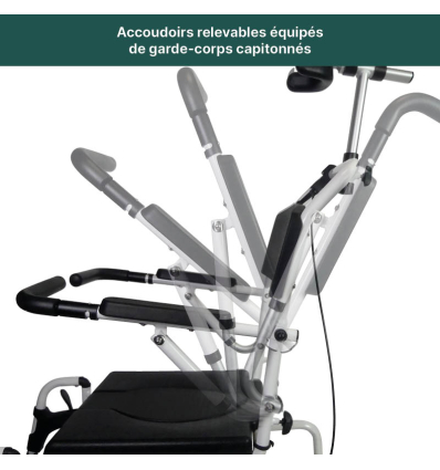 Fauteuil de douche percée à roulettes inclinable Formentera avec accoudoirs relevables
