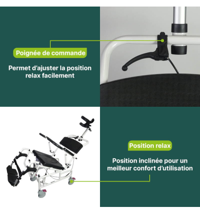 Fauteuil de douche percée à roulettes inclinable Formentera