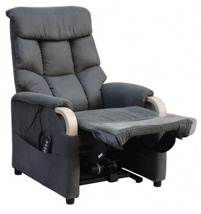 Fauteuil releveur 1 moteur Gênes coloris gris foncé, bois nature