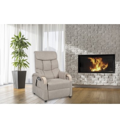 Fauteuil releveur 1 moteur Gênes coloris gris clair, bois nature