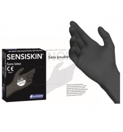 Boîte de 100 gants d'examen nitrile non poudrés noirs