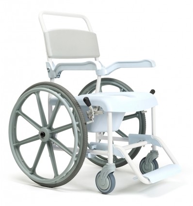 Chaise percée de douche roulante Pluo avec grandes roues 24"